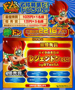 業界ニュース ドンなもんでぃコンテス「名称募集だ!ドンちゃん!」名称決定(ユニバーサルエンターテインメント)
